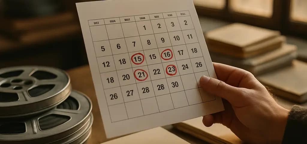 IDA Documentary Awards calendar on a desk beside documentary screening notes