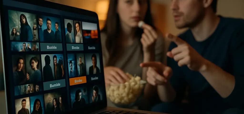 Streaming bundles shown through a living room screen with multiple entertainment apps