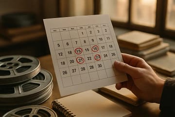 IDA Documentary Awards calendar on a desk beside documentary screening notes