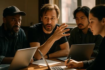 DGA MGM Lawsuit documents beside a laptop showing a streaming interface