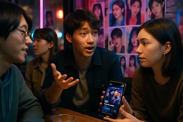 KPop Demon Hunters characters suggested beside a curated shelf of film discs