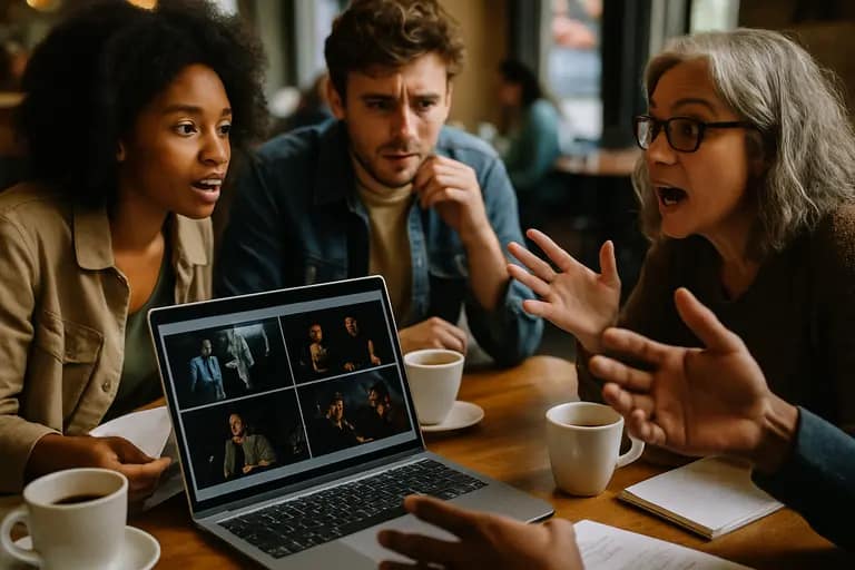 A voter reviews film screeners on a laptop in a quiet room