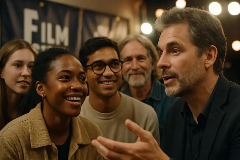 Cinema audience members entering a screening room after checking tickets