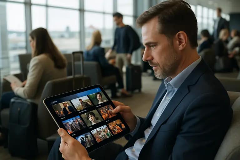A world map beside streaming icons on a tablet